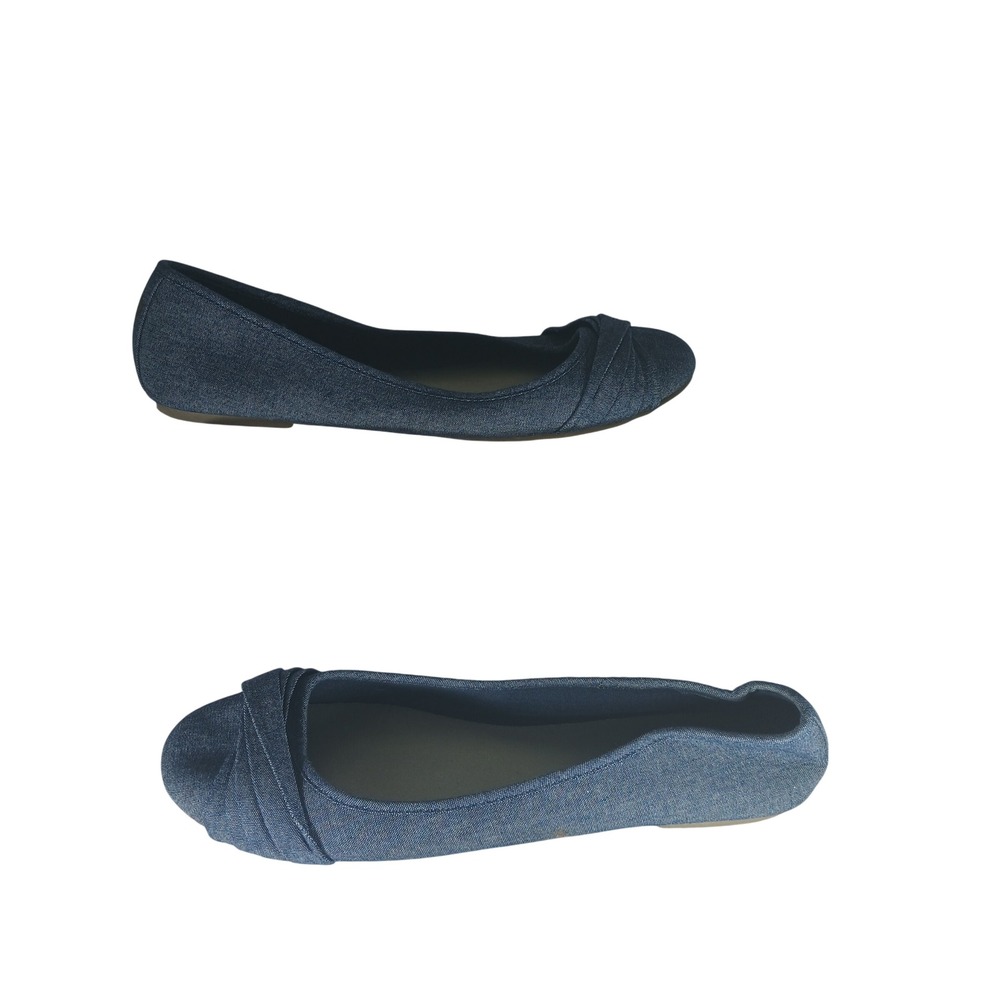 American Eagle Denim Ballet‎ Flats Size 10 Blue Pleated Round Toe Casual Classic